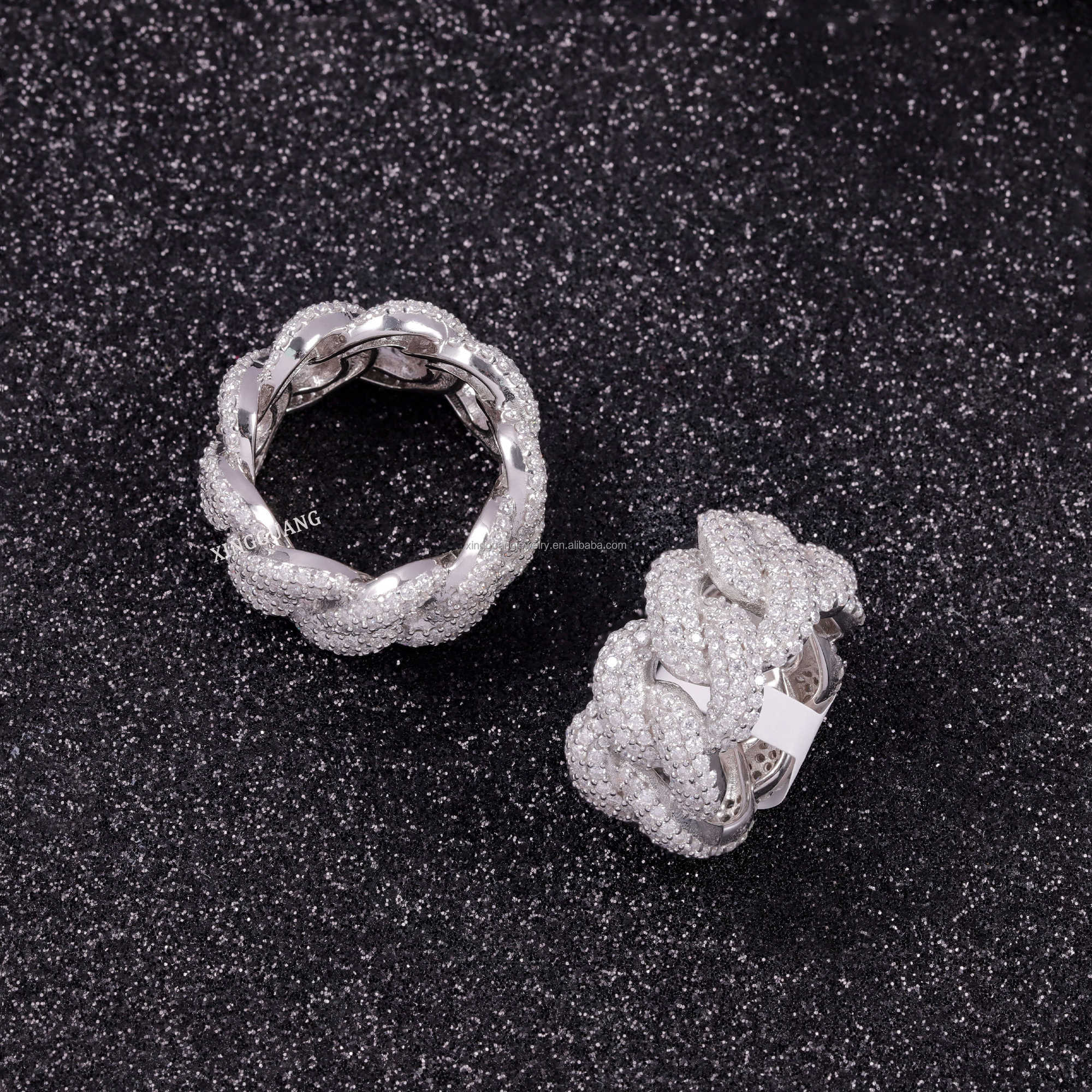 Wholesale factory price in stock moissanite jewelry 925 silver iced out diamond cuban rings moissanite hip hop ring