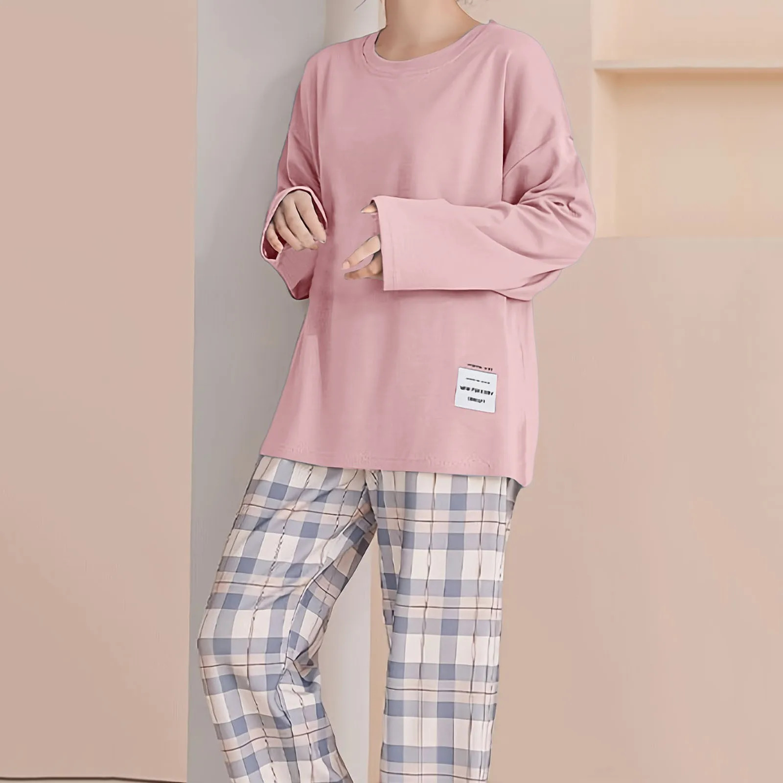 Womens Pajama Set Spring/Summer Loose Casual Home Dress Plain Printed Pajama Set 2-piece T-shirtPants Set 250213