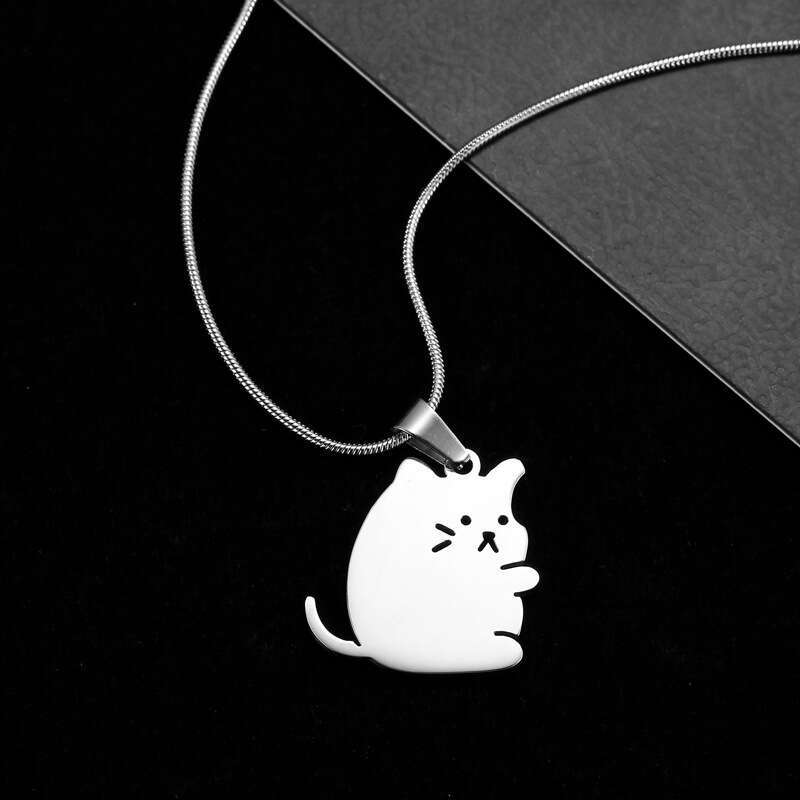 New product splicing style hing kitten, puppy, couple, best friend, cute cartoon men's and women's stainless steel necklace