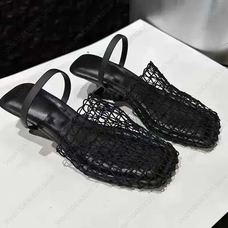 Strange Style Square Toe Slippers Air Mesh Height Increasing Fashion Solid Summer Outwear Women Shoes 2025 New Arrivals
