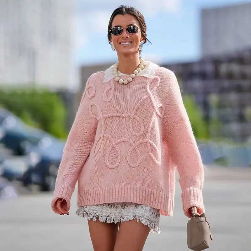 Talenza Autumn Casual Pullover Womens Solid O-neck Long Slve Sweater New Loose Commuting Office Chic Knitted Sweater Outfits X250218
