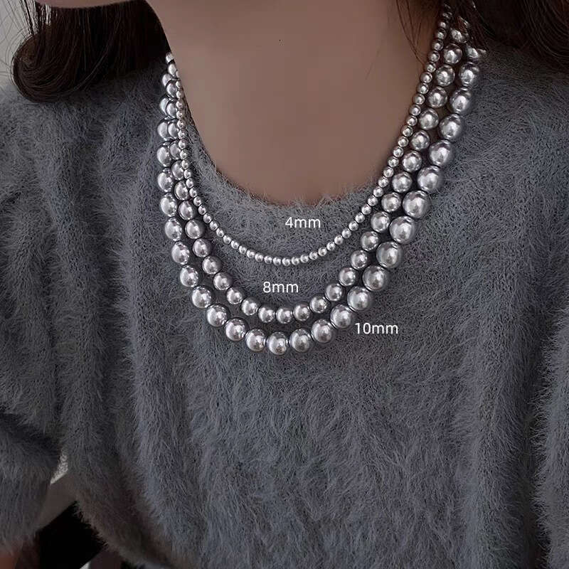 Ticcins blogger Fever's same round Shijia pearl necklace, female simulation multiple en gray beaded collarbone chain