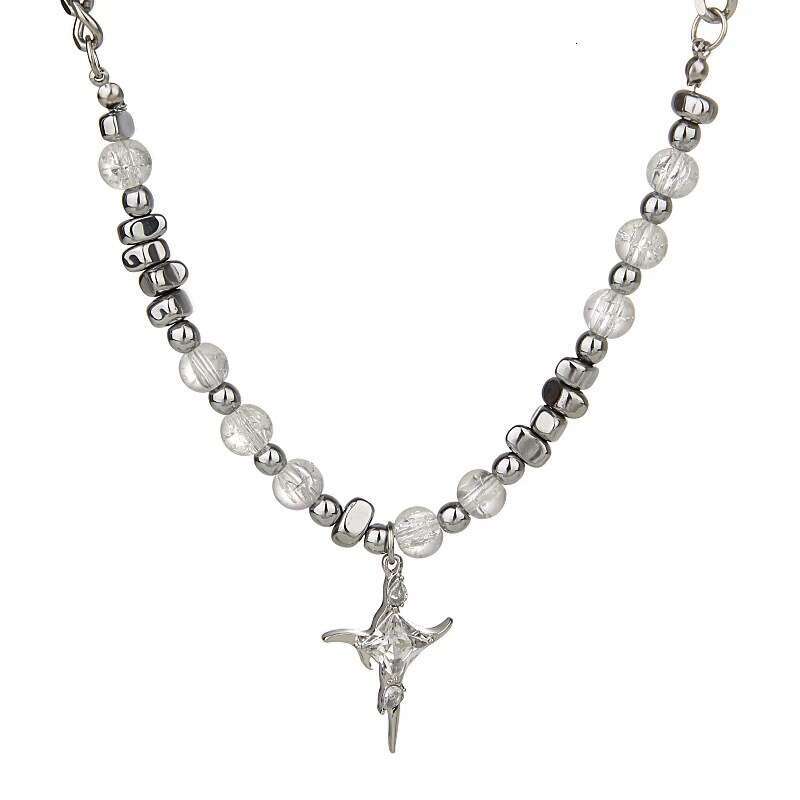 Ice cracked bead splicing cross titanium steel necklace for men's hip-hop niche high-end feeg, light , handsome and trendy sweater chain