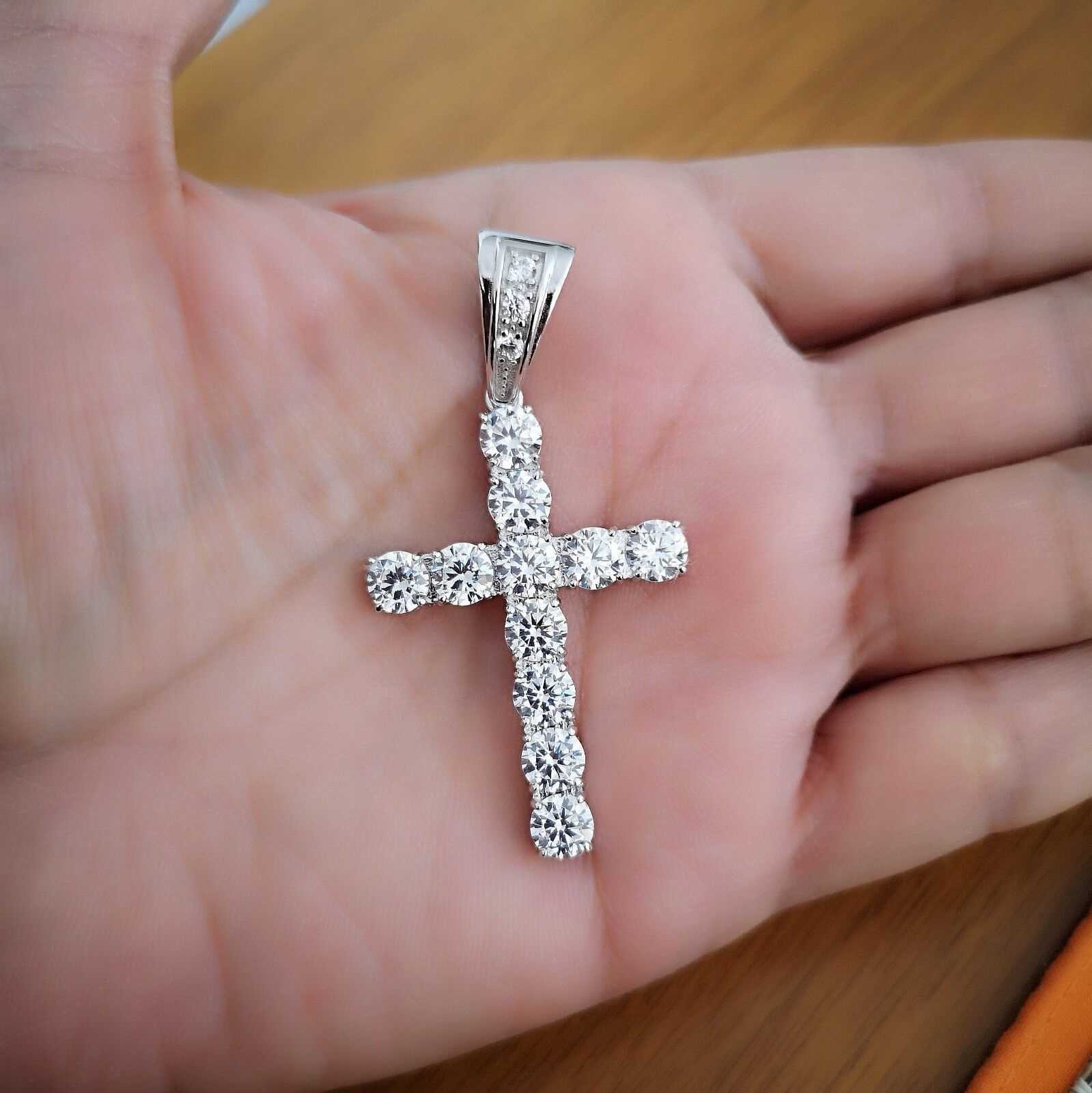 18K Gold Plated 925 Sterling Silver Cross Pendant VVS1 Iced Out Moissanite Pendant Necklace Mens Hip Hop Jewelry
