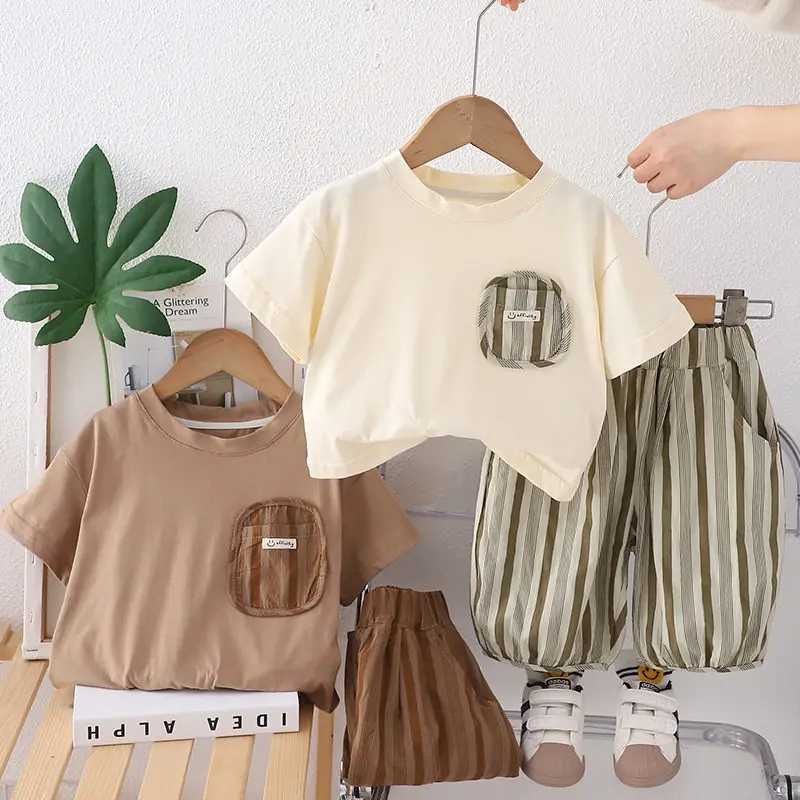 Summer childrens babys boys clothing sets striped short sleeved T-shirts casual clothing baby clothing 2PCS/set W250218