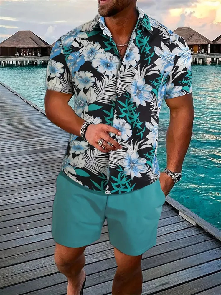 Summer Beach Style Mens Shirt Set Oversized Hawaiian Casual Suit 3d Printed Short Sleeve Shirt Shorts 2 Pcs Fashion Streetwear 250217