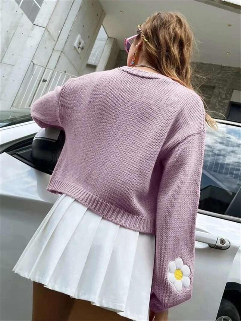 European And American Autumn New Sweet Wer Pattern Cardigan Loose Short Knitted Women's Sweater Jacket