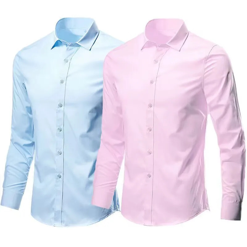 Mens Elastic Spring And Autumn long Sleeve Shirt Anti-wrinkle Free ironing Business Comfort Fashion Breathable Slim 250217