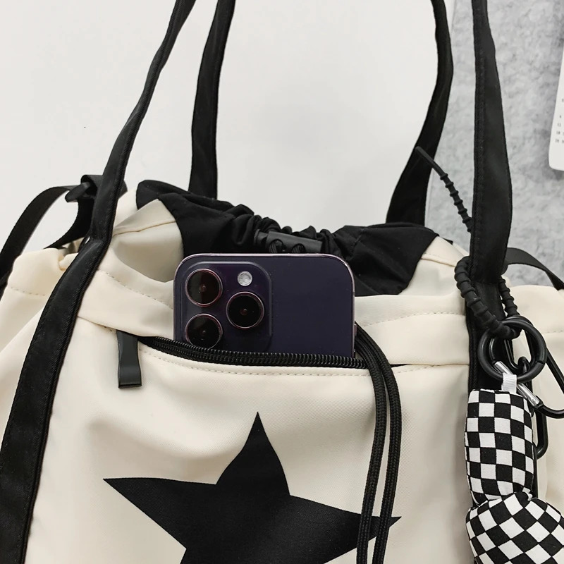 Pentagram Prints Nylon Fabric Crossbody Bags For Women Splash-proof Unisex Handbag Big Capacity Shopper Shoulder Bucket Bag 250213