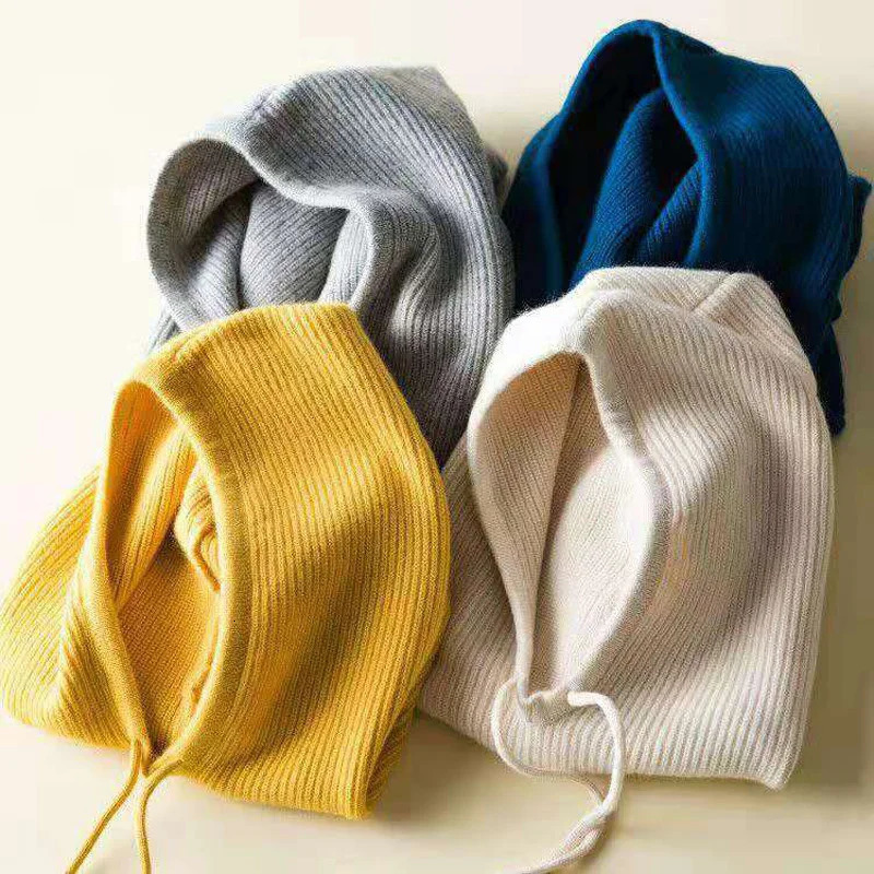 Women Winter Beanie Hat Cashmere Female Knitted Hooded Scarf Balaclava for Women Windproof Warm Wool Cap250214