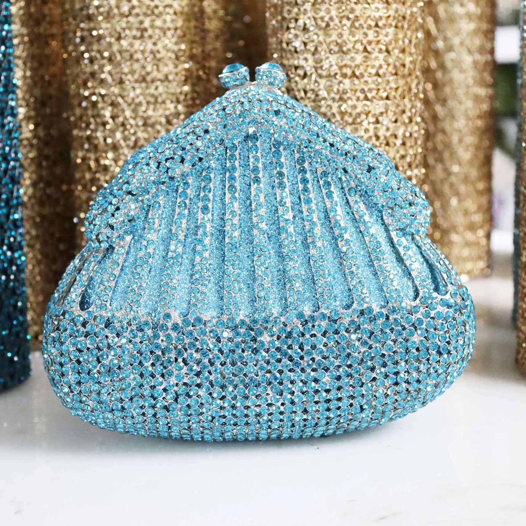 KHNMEET Purple Crystal Clutch for Women Purse Wedding Bridal Gourd Box Evening Bags sm205