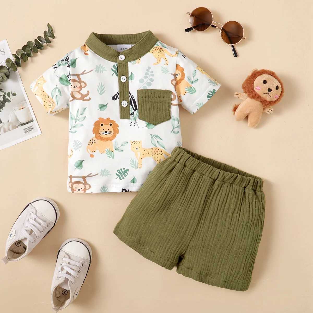 2PCS Baby Boys Summer Fashion 3-24M Cute Animal Printed Gentleman Set for Preschool Baby Boys W250218
