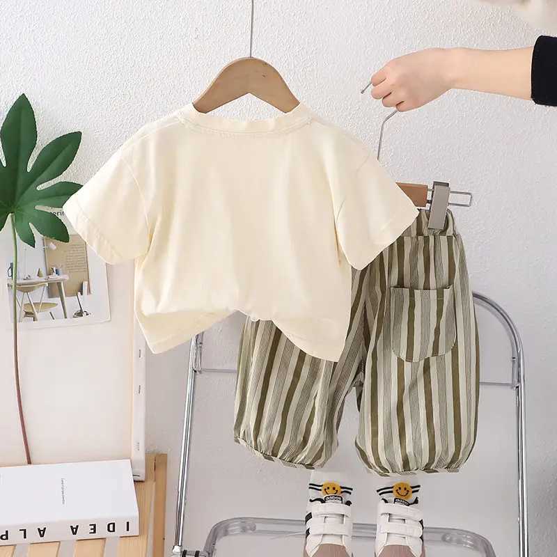 Summer childrens babys boys clothing sets striped short sleeved T-shirts casual clothing baby clothing 2PCS/set W250218