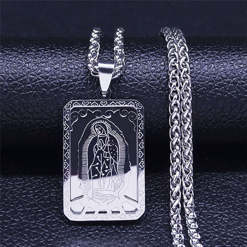 Hot selg stainless steel square Virgin Mary prayer necklace with men's women's medals and hang tags straight