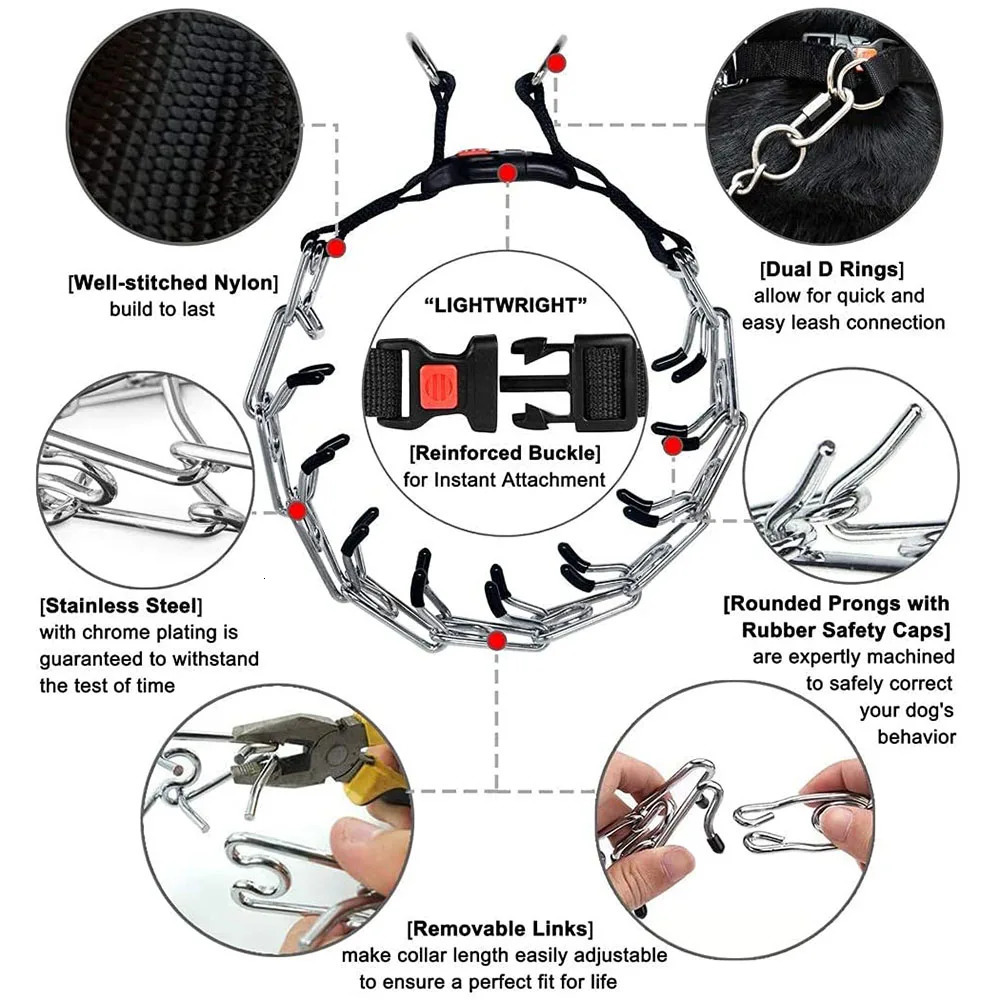 No Pull Nylon Cover Dog Prong Collar Dog Training Pinch Collar with Comfort Tip and Quick Release Buckle for All Sizes Dogs Pets 250218