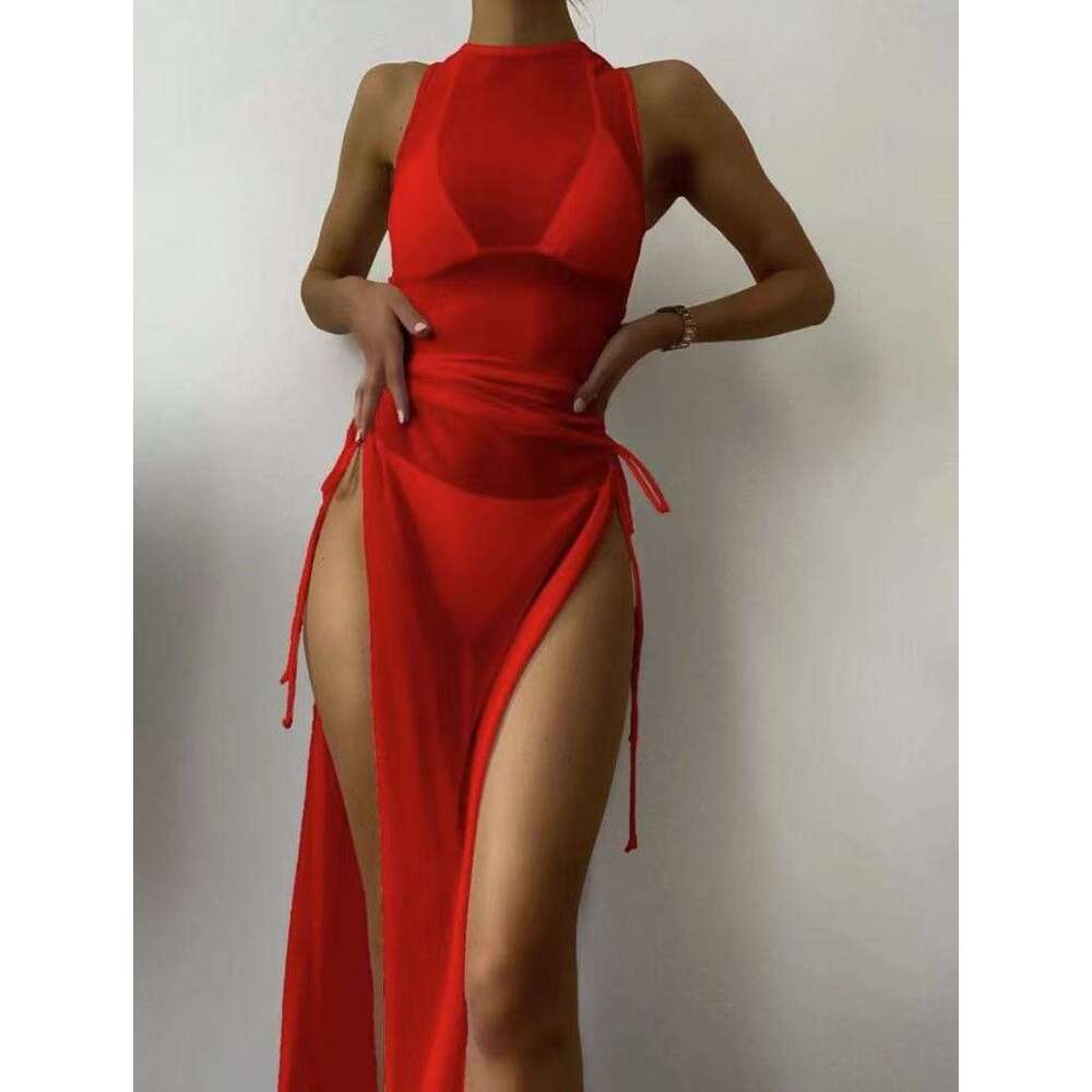 Swimwear women's bikini European and American solid color sexy split swimsuit 2025 temperament versatile new trend clothing ins