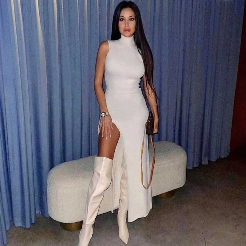 Basic Casual Dresses Hawthaw Women Fashion Party Club Evening Strtwear Bodycon White Midi Dress 2024 Summer Clothes Wholesale Items For Business H2521