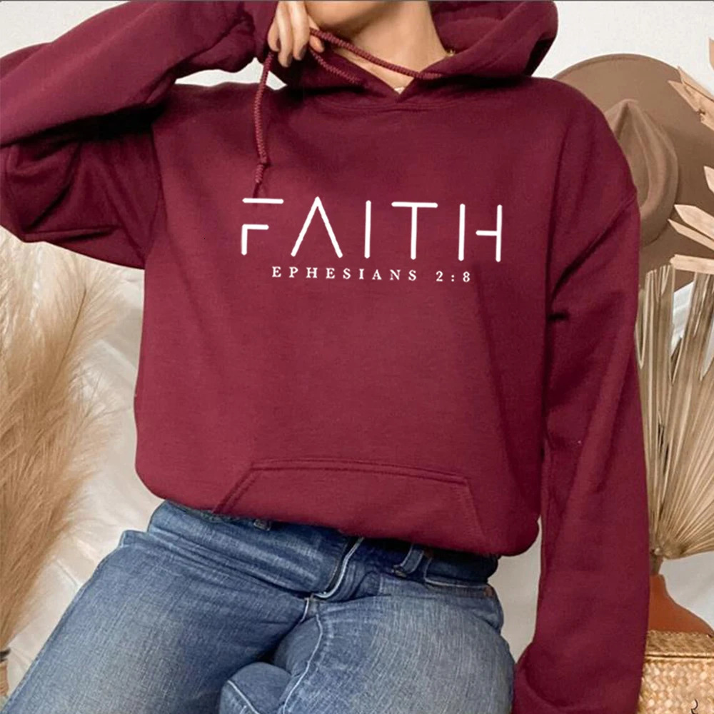 Faith Hoodie Ephesians Hooded Bible Verse Sweatshirt Christian Clothing Women Pullover Unisex Trendy 250213
