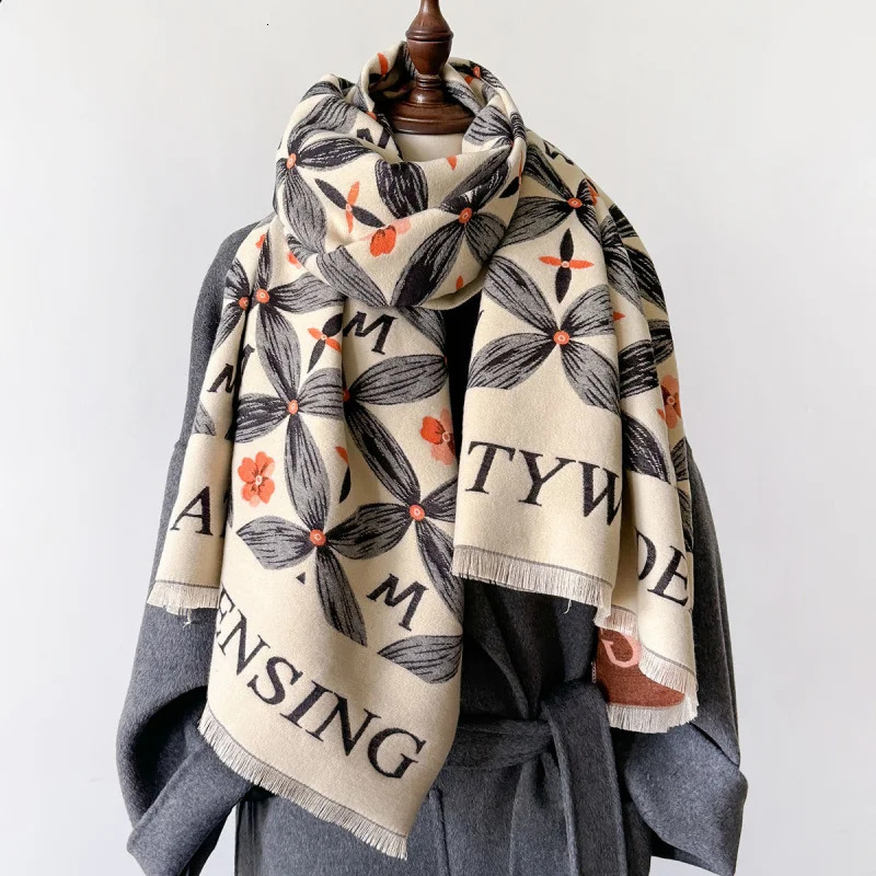 Letters Flowers Fashion Scarf Womens Dual Use Air Conditioning Shawl Student Scarf Thickened Soft Windproof Keep Warm Scarf 250213