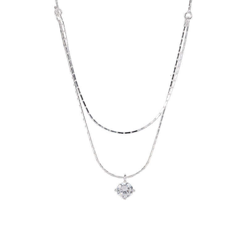 Tiqi S pure sier Korean version ins style single dia collarbone women's simple and exquisite double-layer snake bone chain necklace