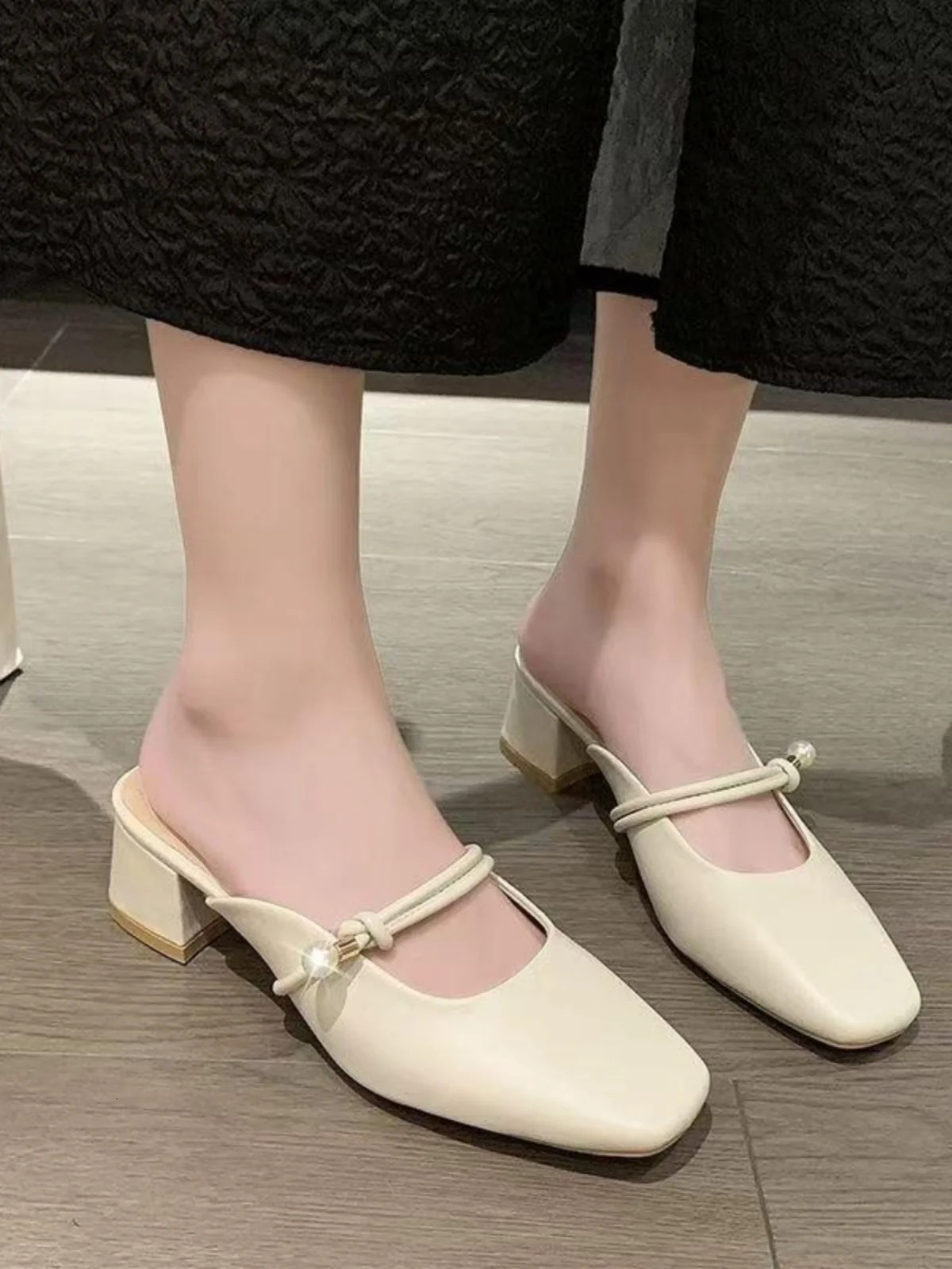 Shoes Womens Slippers Outdoor Med Slides Heeled Mules Loafers Square heel Cover Toe Lady er High Block Girl Fashion 250213