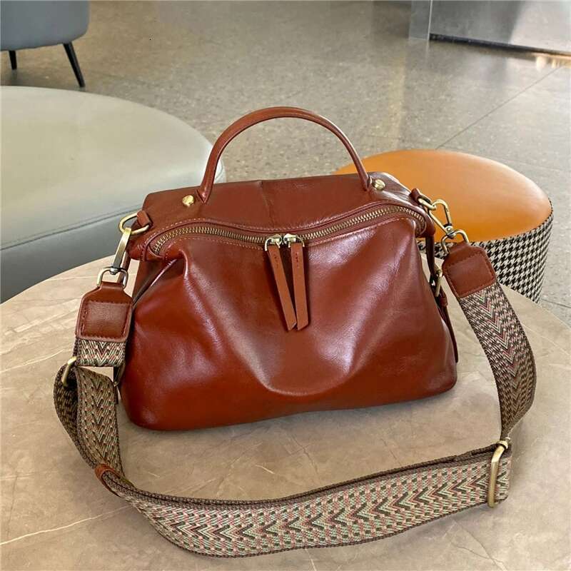 Hifashion Cow Genuine Leather Wide Strap Shoulder Bags For Women 2025 Trend Designer Crossbody Purses Hobo Tote Ladies Handbags