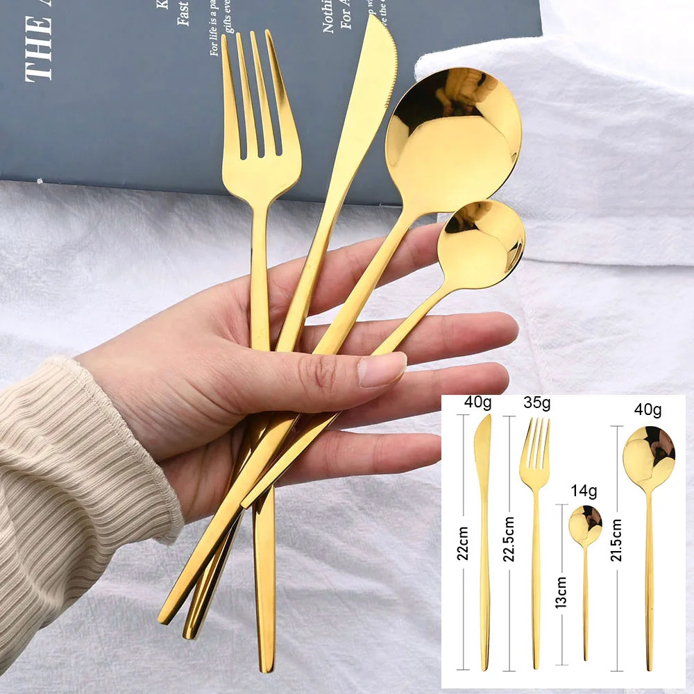 24Pcs Black Handle Golden Cutlery Set Stainless Steel Knife Fork Spoon Tableware Flatware Set Festival Kitchen Dinnerware Gift 250214