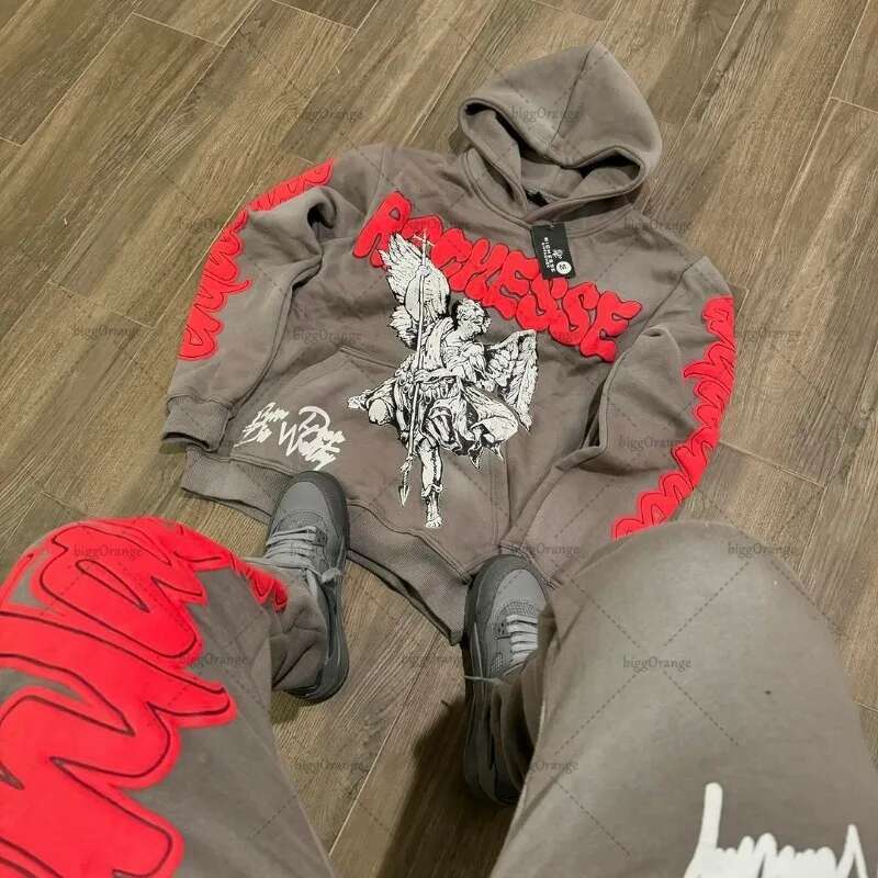 Retro Rock Punk Style Oversized Sweatshirt American Haruku Colorful Letter Print Graphic Hoodie Men Casual Hip-hop Streetwear