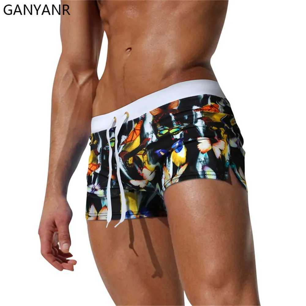 New Arrival GANYANR Men Swim Briefs Swimming Trunks Swimwear beach Shorts Sexy Swimsuit boxer bathing suit surf wear quick dry boardshorts Z260314