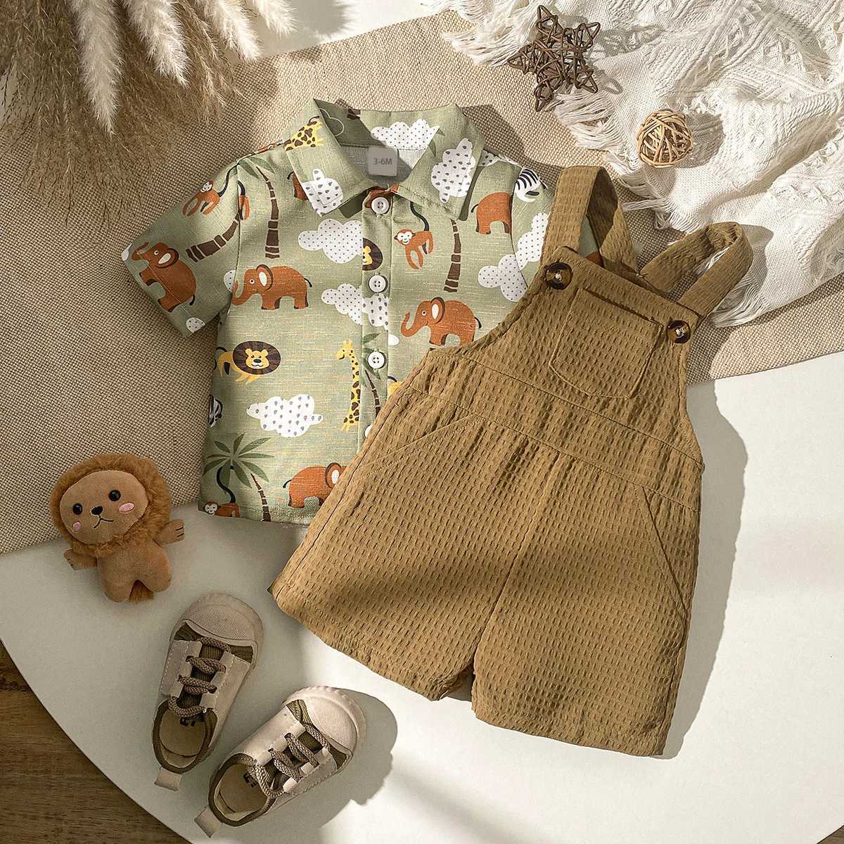 2PCS Baby Active Summer Boys Clothes Rompers Pants Overall Short Sleeve Top Suit For 1-3Y Fashion Clothes Set W250218