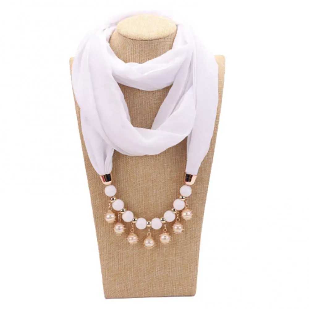Scarf Women Chic Necklace For Female Fashion Pearl Jewelry Necklace Chiffon Scarf Solid Color Scarves W250218