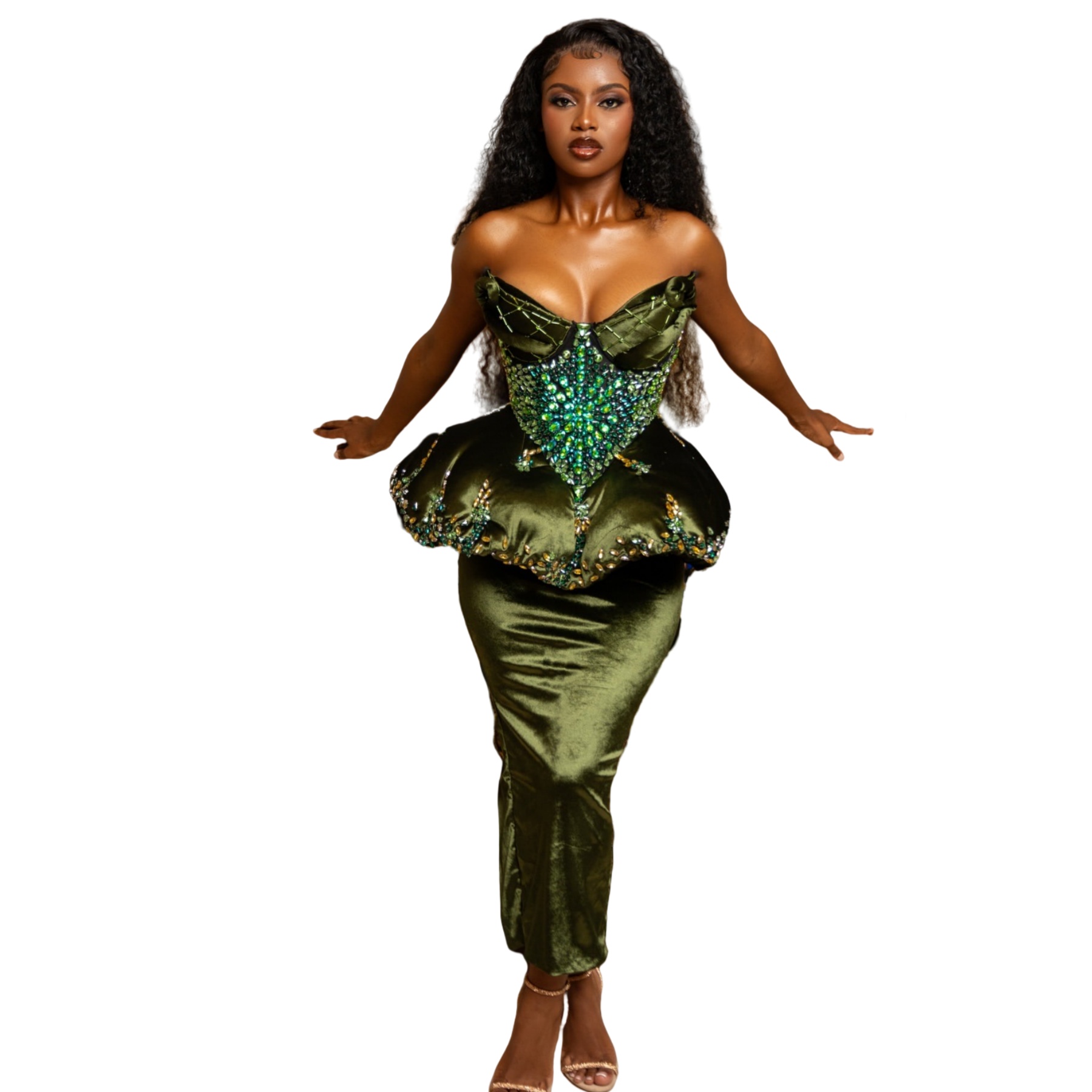 Aso Ebi 2025 Olive Green Mermaid Prom Dresses Beaded Crystals Veet Ankle Length Evening Formal Party Second Reception Birthday Gowns Dress For Special