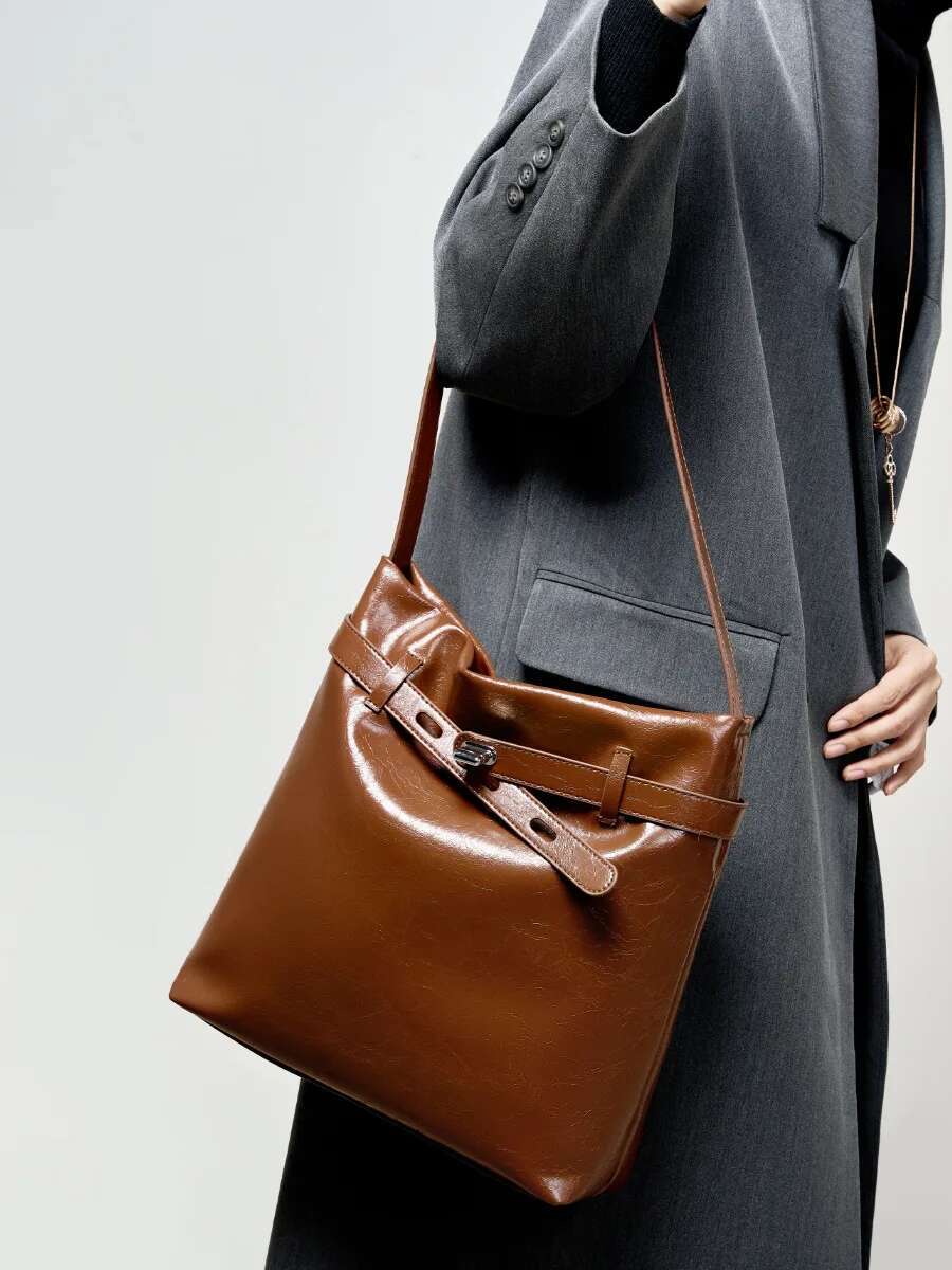 YANATARI Bucket Ladies Woman Tote Genuine Cow Leather Shoulder Bag Handbags Cowhide Crossbody Bags Fashion