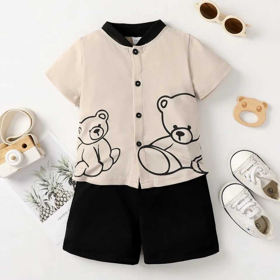 Summer Cool Boys Short Sleeves Bear Prints Two-Piece Leisure Suit For 0-2 Years Old Kids W250218
