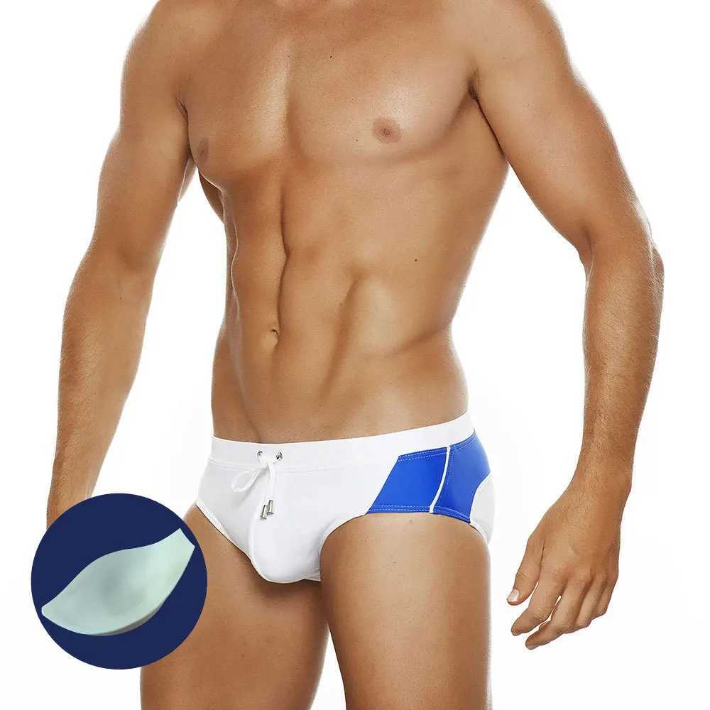 New Arrival Mens summer fashion color matching swimming trunks with cup anti-light three-dimensional triangle beach shorts Z260313