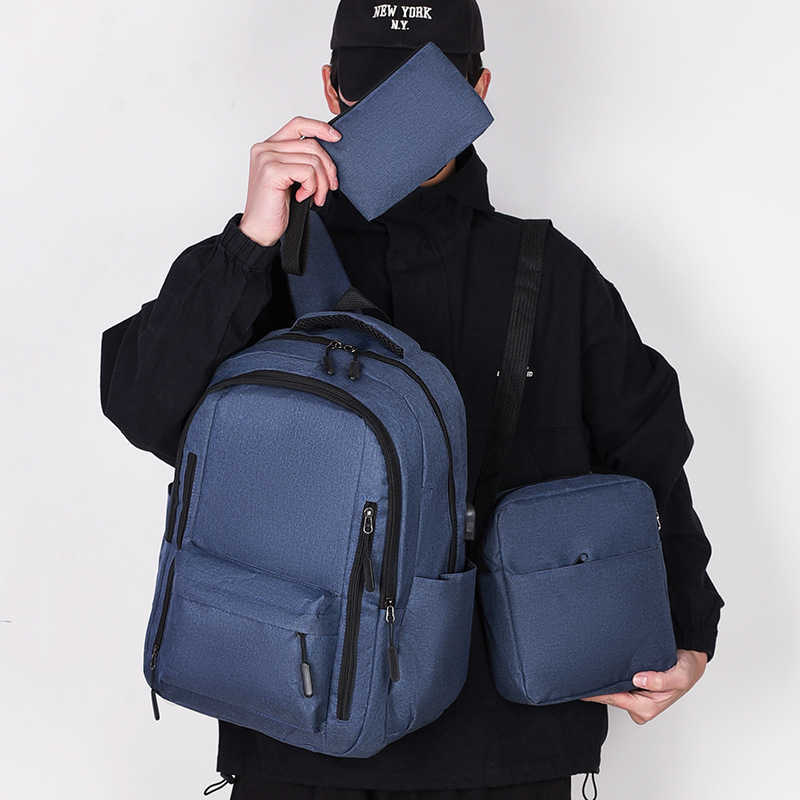 Computer Three Piece Backpack Laptop Backpack Mens Trendy Large Capacity College Student Backpack Day Backpack Travel Bag 241225