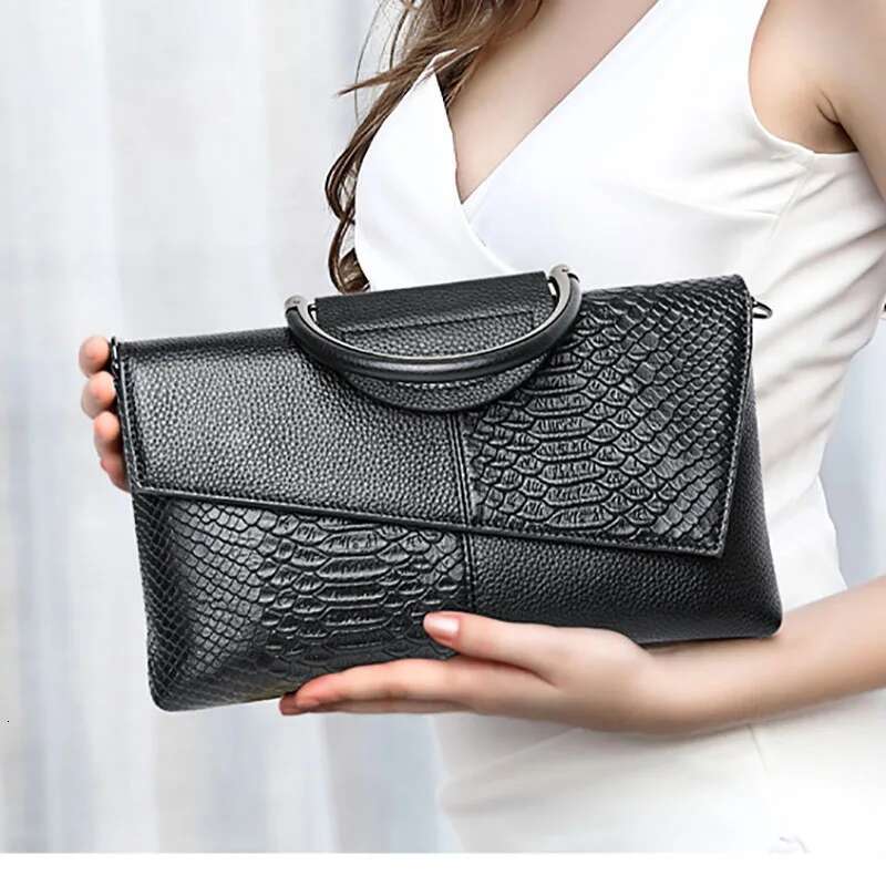 2025 Brand Design Genuine Snake Print Handbag Fashion Ladies Hand-Held Large Capacity Cowhide Leather Wallet