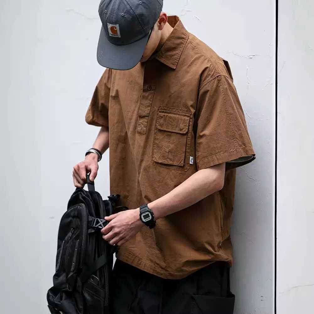 Japanese retro workwear pullover short-sleeved shirt mens summer fashion brand outdoor trend loose casual shirt jacket trend W250217