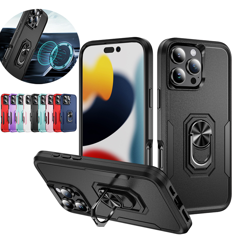 Commuter Military Hybrid Armor Ring Stand Cases Magnetic Car Mount For iPhone 16 15 14 13 Pro Max 12 11 XR XS 8 Plus Samsung S21 FE S22 S23 S24 Ultra 