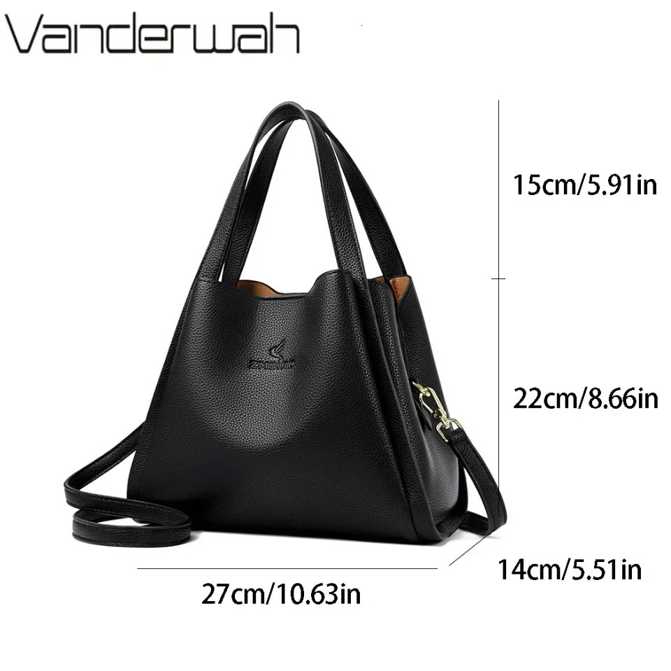 VANDERWAH Genuine Soft Leather Tophandle Bags Female Handbag Shoulder Crossbody Messenger Bag 3 Layer Sac 250206