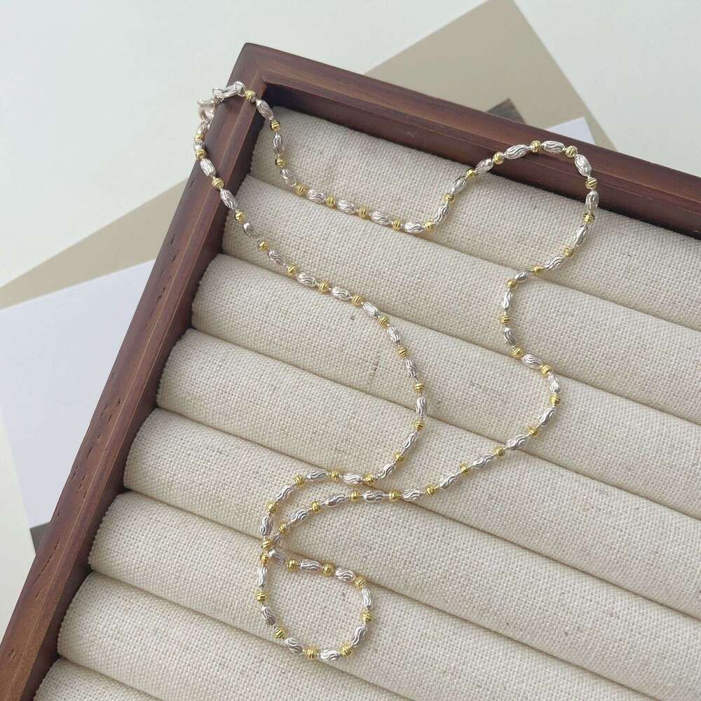 Tiqi Korean version niche S pure sier olive necklace women's collarbone minimalist contrasting car wer bead plain chain