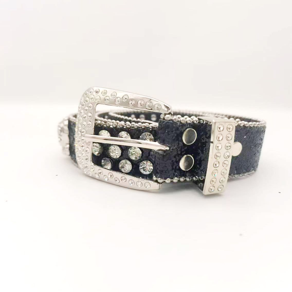 Chic Luxury Pu Belt Featuring Intricate Silver Crystals and Gothic Skull Design - Perfect Blend of Edgy Charm
