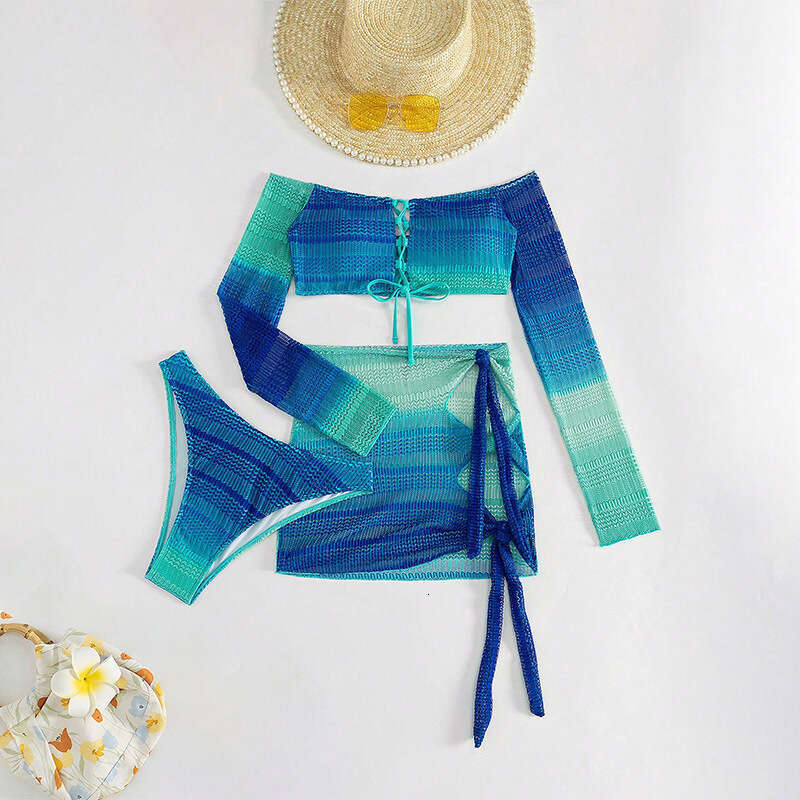 2025 New Drawstring Long Sleeved Beach Skirt Bikini Three Piece Set Swimsuit Swimsuit Designers Bikini Swimming Suit for Women Swimsuit New Arrival Ne