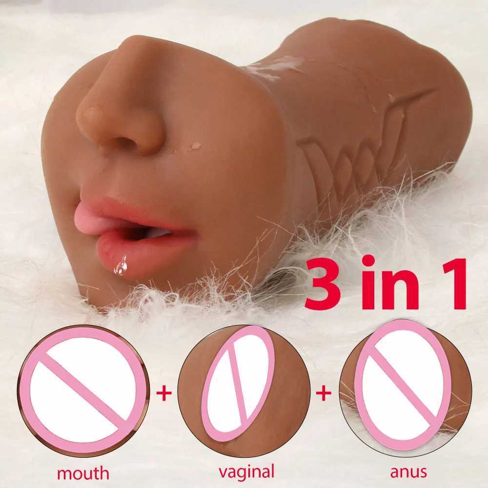 3 in Male Sex Toys Masturbator Cup Adult Sex Toy for Men Erotic Tight Vagina Anus Mouth Blowjob Toys for Male Masturbation W250218