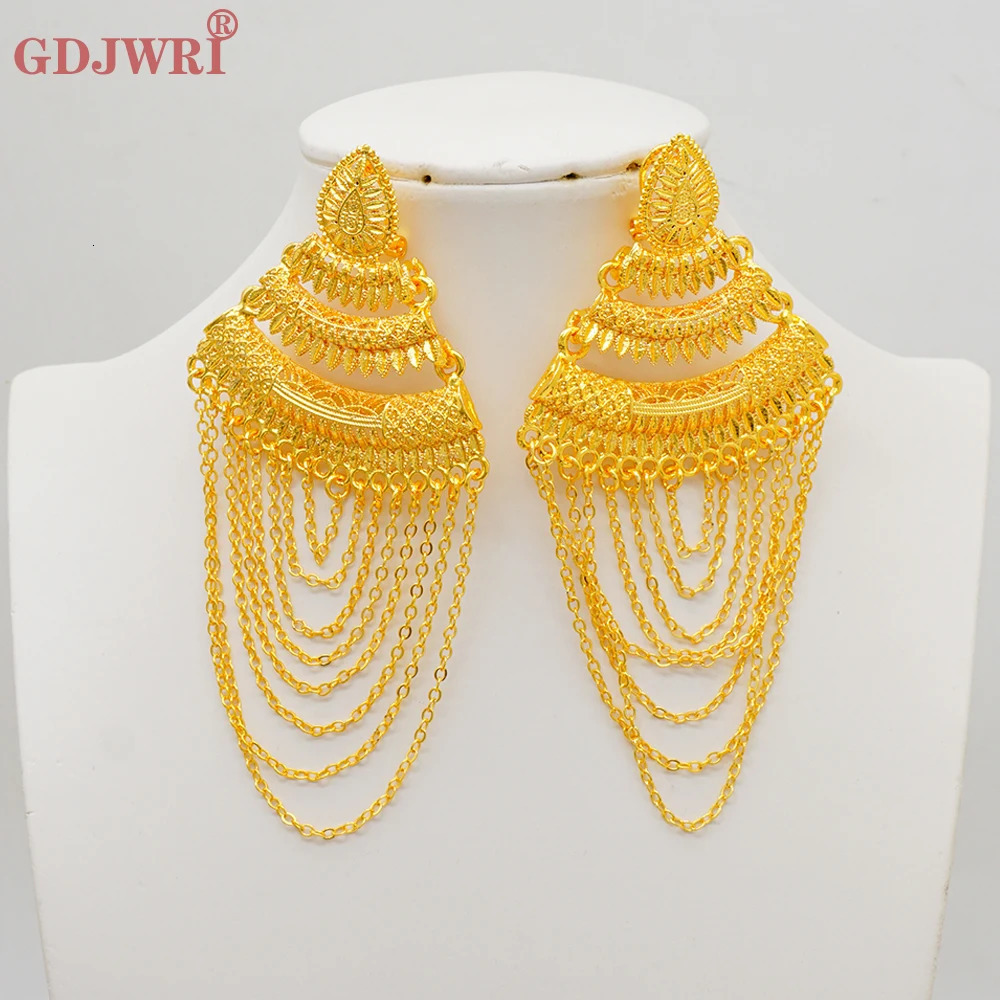 y African Gold Color Tassel Drop Dangle Earring For Wedding Party Jewelry Dubai Arabic Indian Copper Long Hanging Earrings 250213