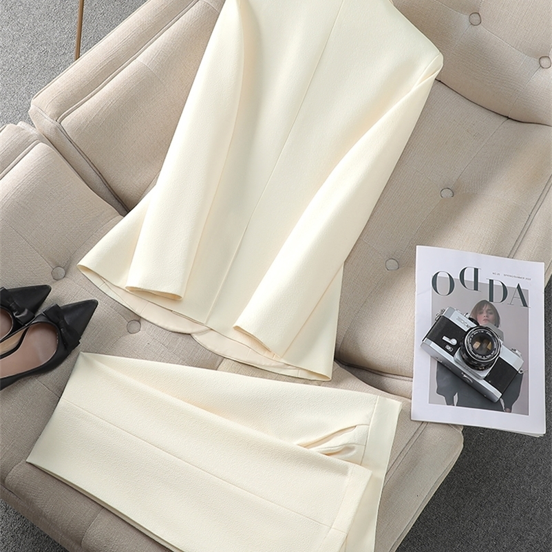 Elegant Khaki Black Beige Women Pant Suit 2 Piece Set Office Ladies Female Business Work Wear Formal Blazer Jacket And 250206