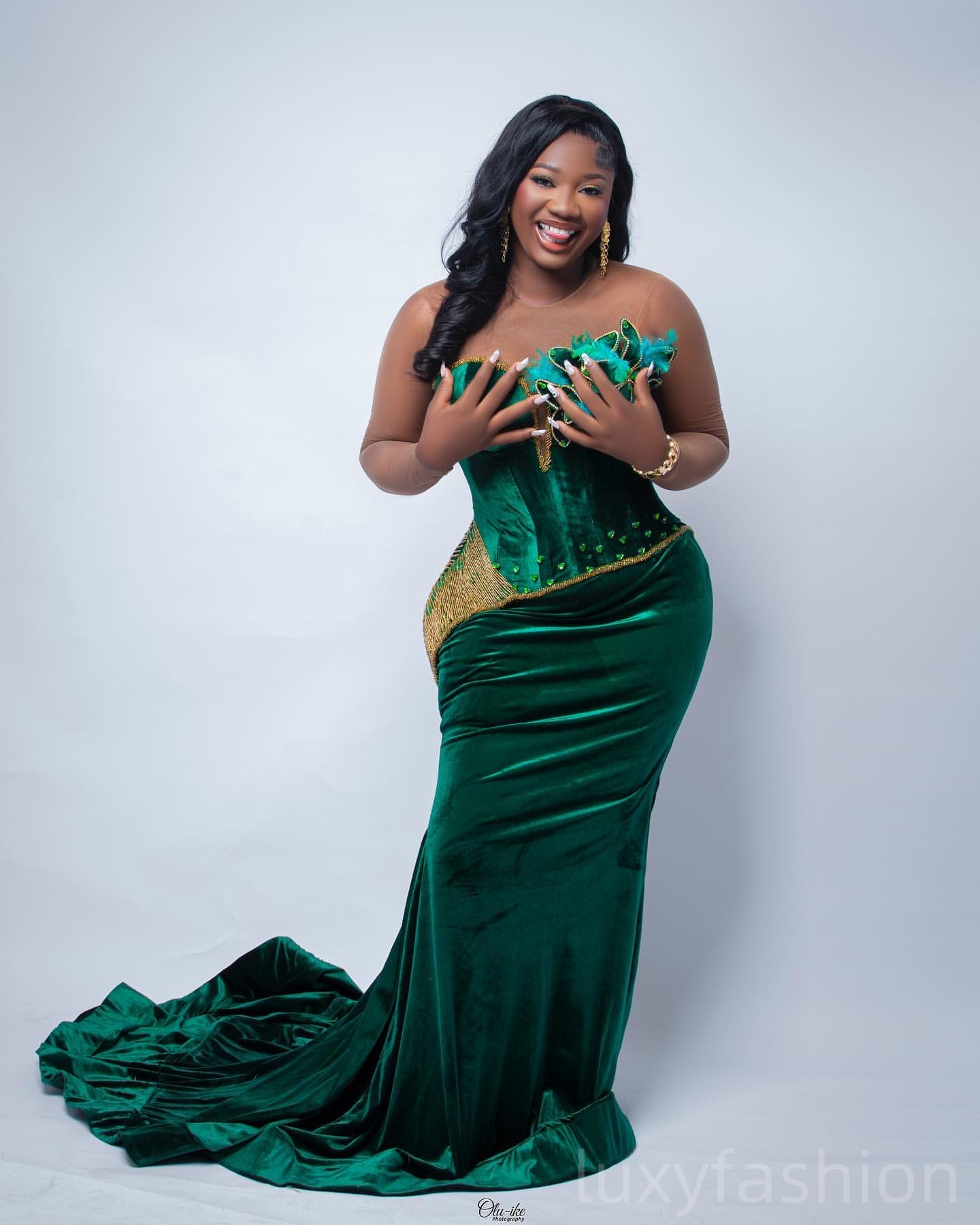 Aso Ebi 2025 Dark Green Mermaid Prom Dresses Veet Crystals Beaded rals Evening Formal Party Second Reception Birthday Gowns Dress For Special Ocns