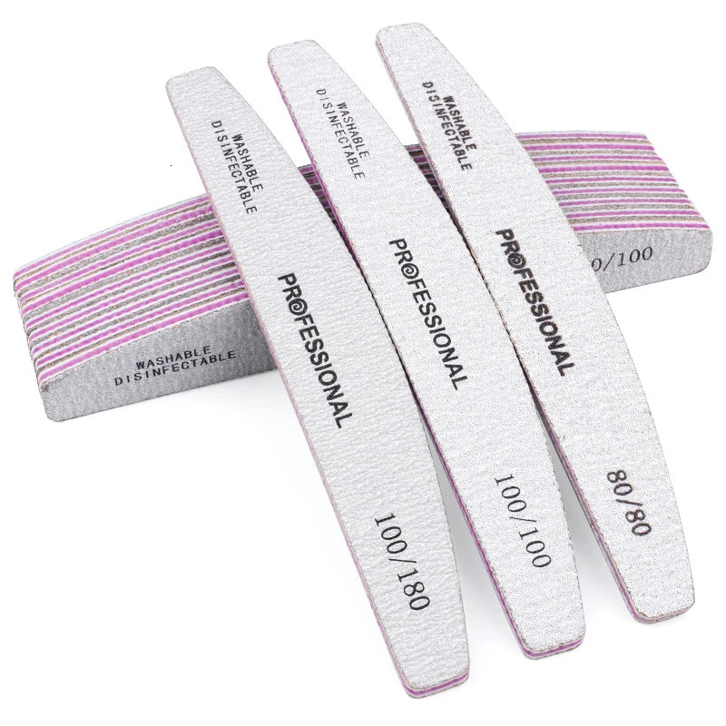 20Pcs/50Pcs Grey Boat Nail Art File 80/100/180 Washable Buffer Professional Polisher Block Trimmer Gel Files For Manicure Supply 250214