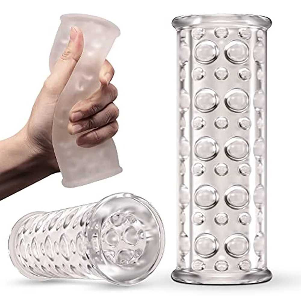 Clear Male Masturbator Cup Men Stroker Dual Open-Ended Soft TPE Sleeve with Textured Tunnel Pussy Stroker Sex Toys PenisXJ250218