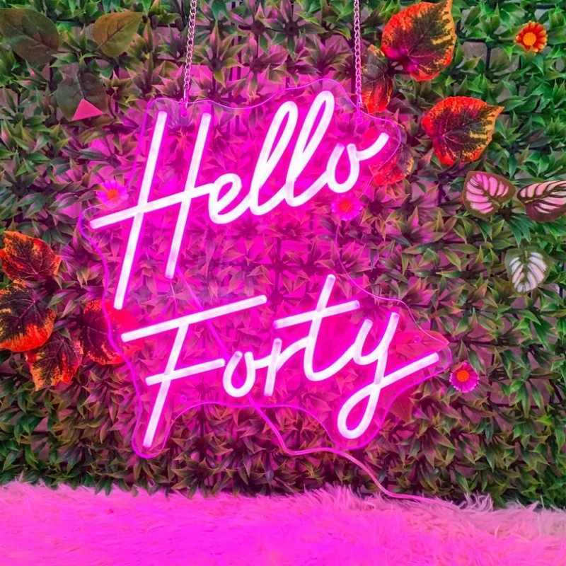 Hello Forty LED Neon Sign Custom 40th Birthday Neon Light Party Backdrop Decoration Sign Home Wall Art Decor Birthday Gift Z250218